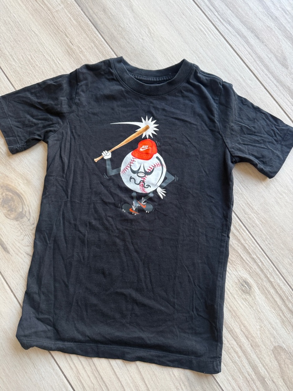Nike Black Kids Baseball Graphic Tee with Red Cap